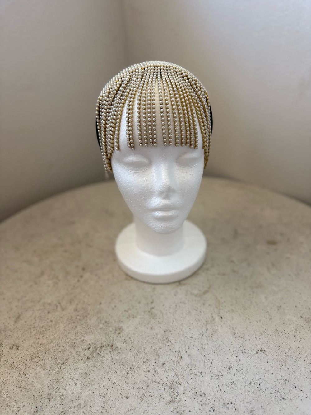 Pearl Fringe Beaded Headband - Cream